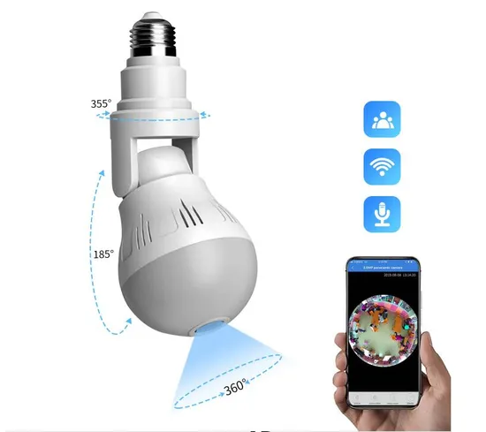 Full Color 1080P 360 Panoramic CCTV WiFi PTZ 2MP Light Bulb Camera 