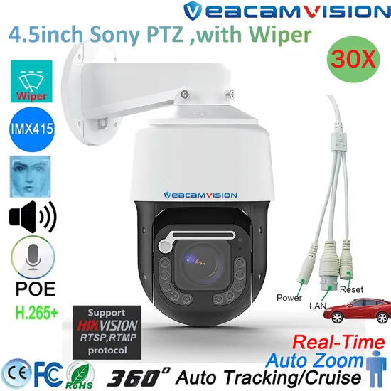 30X Poe Wiper High Speed Dome PTZ WiFi IP CCTV Camera Outdoor Ai Human Tracking 4K Wireless Camera Rtsp 30X Optical Zoom Color Camera 